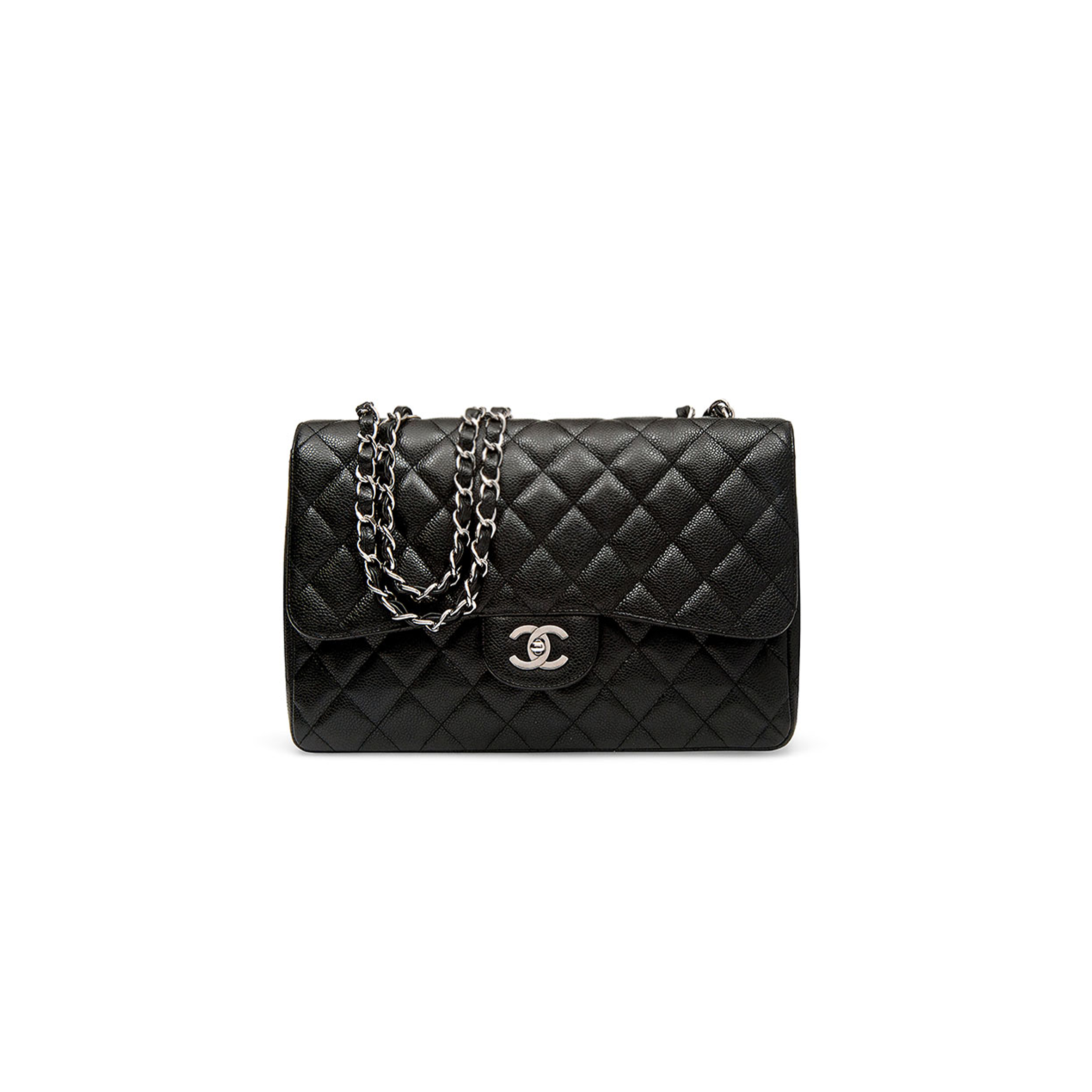 CHANEL MASTER CLASSIC FLAP JUMBO30 BLACK CAVIAR SILVER BUCKLE (30*19.5*10cm)